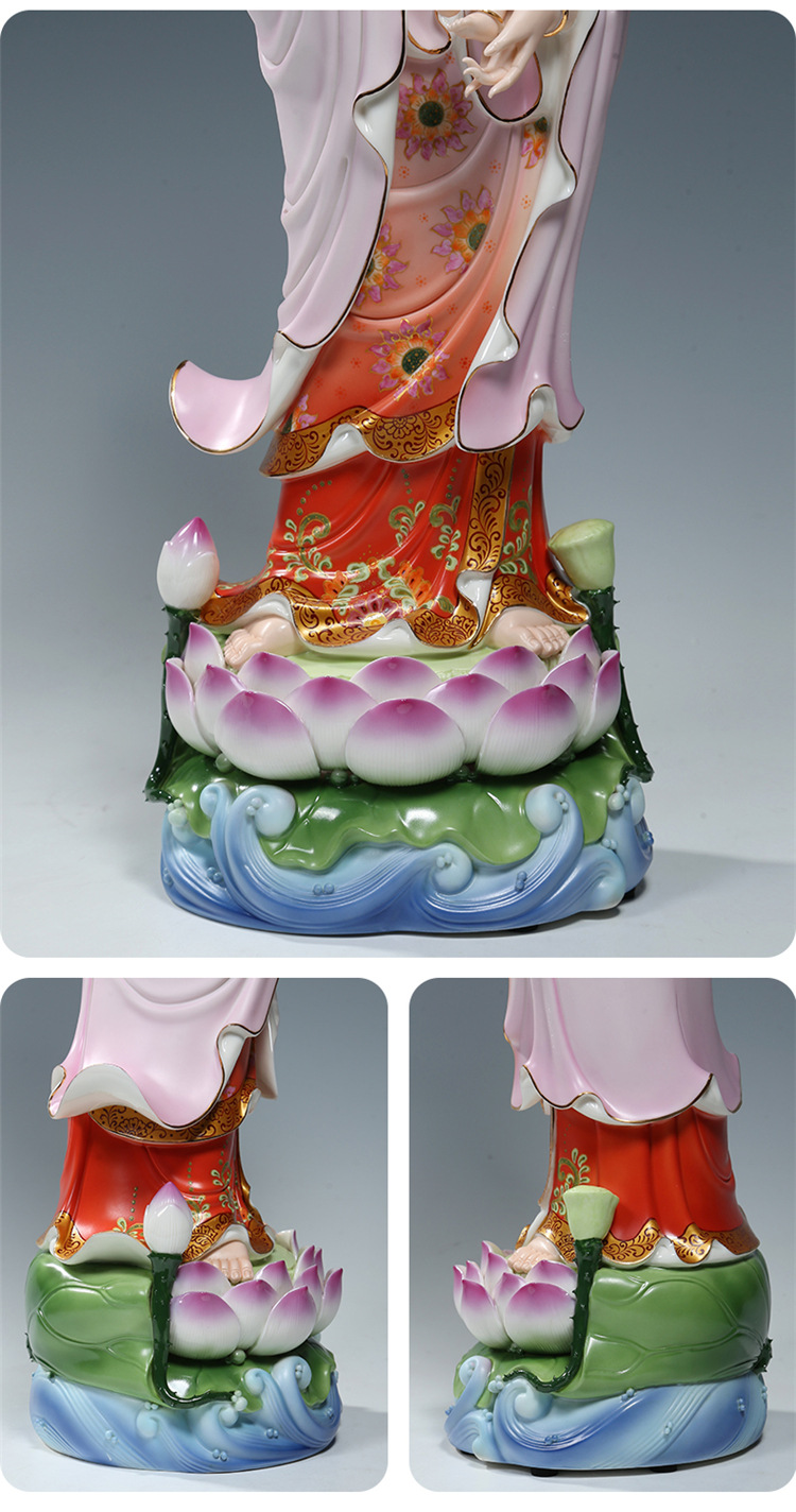 微美彩绘陶瓷21吋立莲送子观音佛像摆件家用供奉求子观世音菩萨