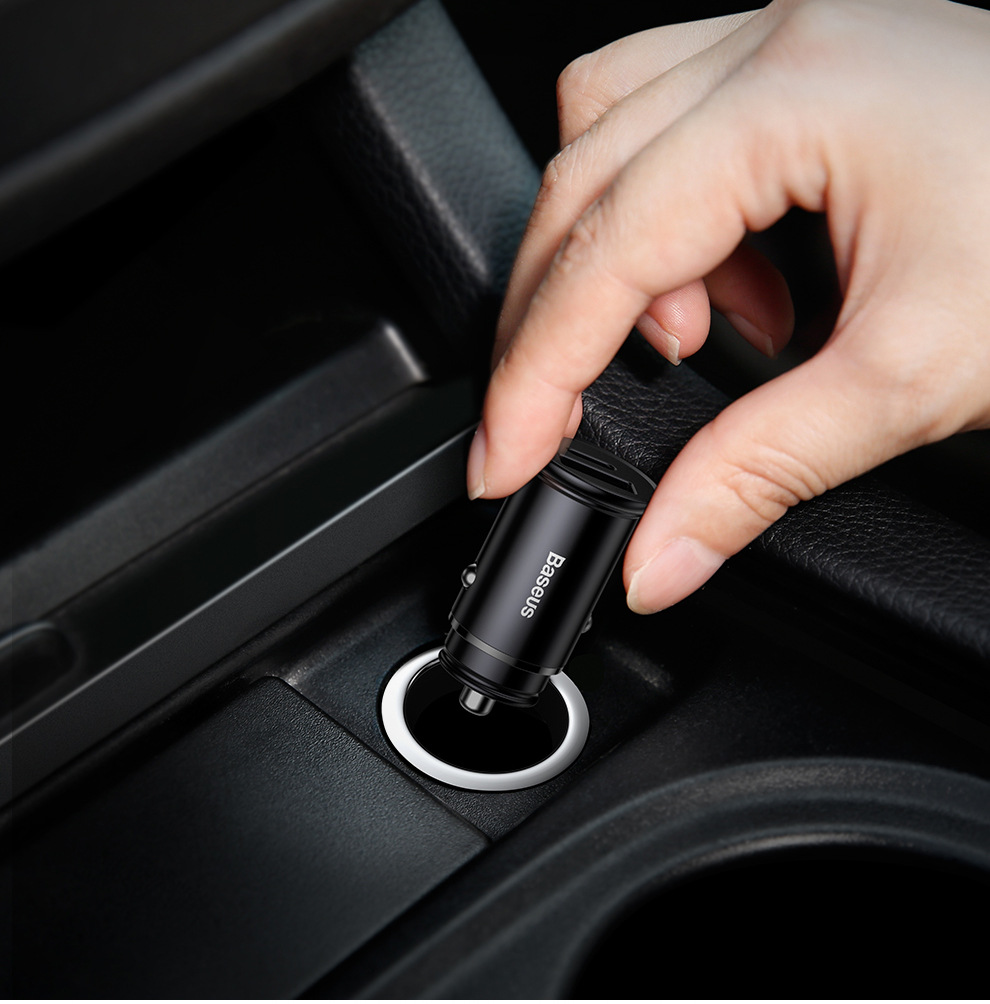 倍思 圆形金属车充双口迷你车充双usb车充车载充电器qc3.0 pd快充