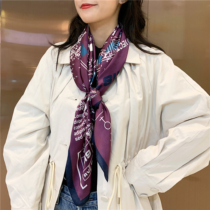 Spring and Summer New Printed 90 Large Kerchief Scarf Emulation Silk Scarf Women's Travel Fashion Decorative Multi-Purpose Shawl