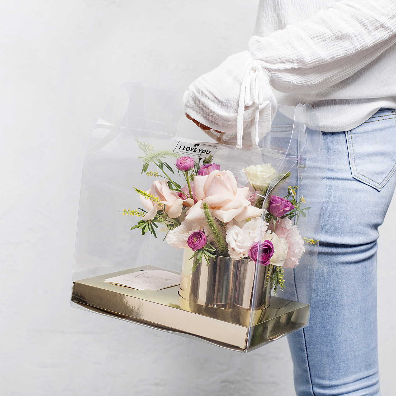 靖凯pvc水晶花房透明手提盒玫瑰花圣诞节包装花束盒子插花礼盒