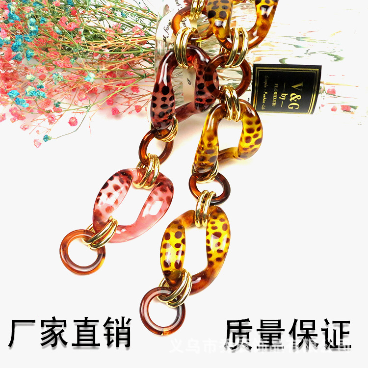 Factory Direct Sales Resin Acrylic Plastic Tortoise Shell Hawksbill Color Leopard Print Bag Chain Wrist Necklace Dual-Use Chain Accessories