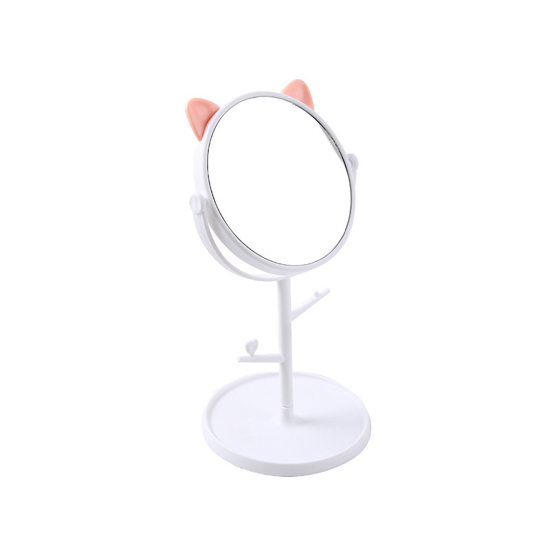 Creative Cartoon Cat Mi Ear Desktop HD Single-Sided Makeup Mirror Student Soft Girl Dormitory Desktop Storage Dressing Mirror