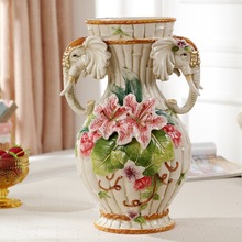 创意欧式田园陶瓷花瓶摆件大象新中式客厅电视柜插花器家居装饰品