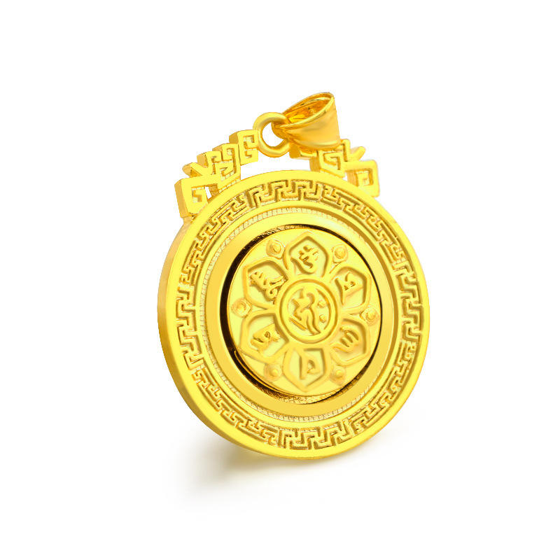 新款创意时来运转项链男士3d镀黄金吊坠仿金圆形六字真言挂坠批发