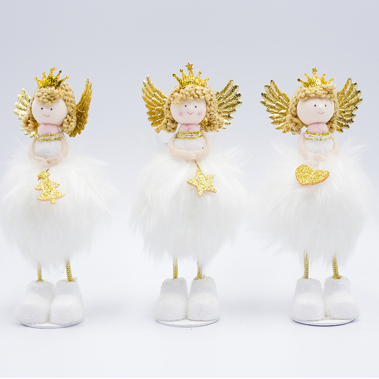 禧宝新款圣诞节装饰品布艺毛绒金发天使圣诞玩偶摆件创意儿童礼物