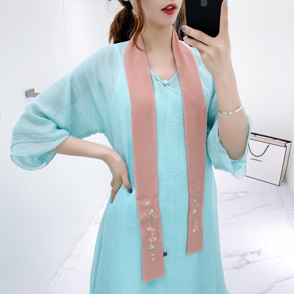 新款复古风苏州手工刺绣汉服长款百搭蝴蝶结头饰配饰飘带绣花丝巾