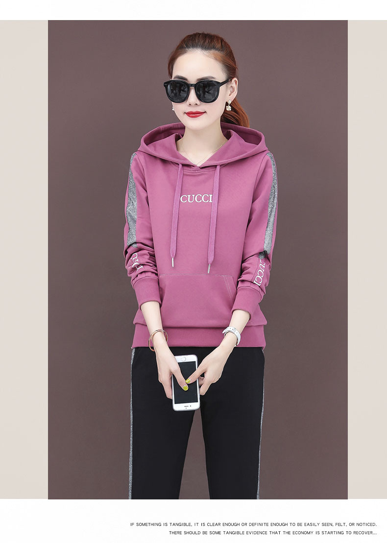 春秋季连帽卫衣套装女2020新款时尚蓝色套头休闲运动服两件套