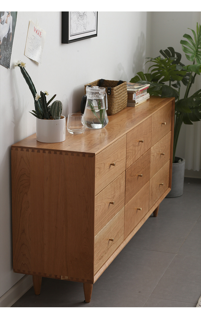 云端九斗柜 北欧实木斗柜卧室收纳柜樱桃木储物边柜简约一件代发