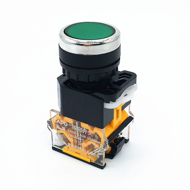 厂家直销供应自锁开关la38-11s/203 平头按钮 按下不复位 红绿黄
