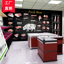 生猪肉墙纸猪部位分割图装饰壁画烤肉烧烤店背景墙超市生鲜区壁纸
