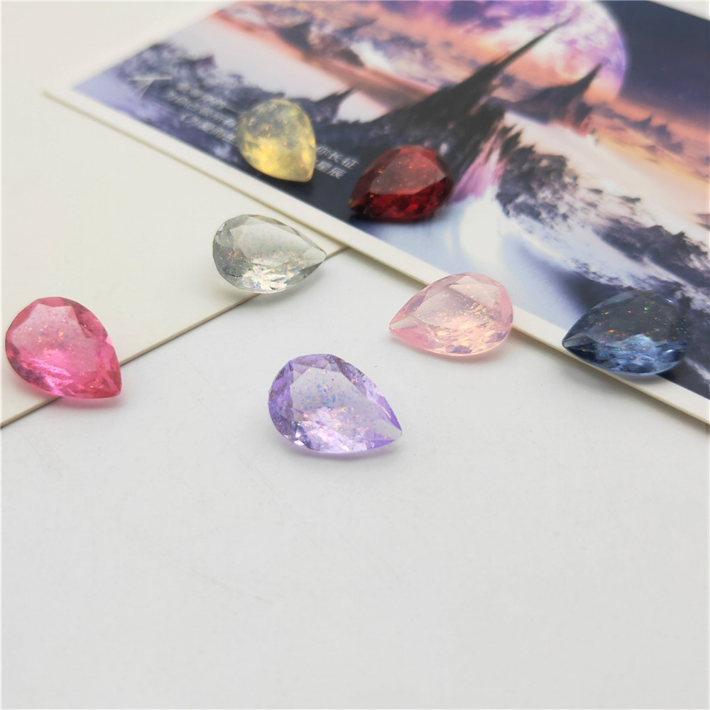 新款韩系 树脂10*14水滴透明幻彩尖底钻项链饰品配件手工diy材料