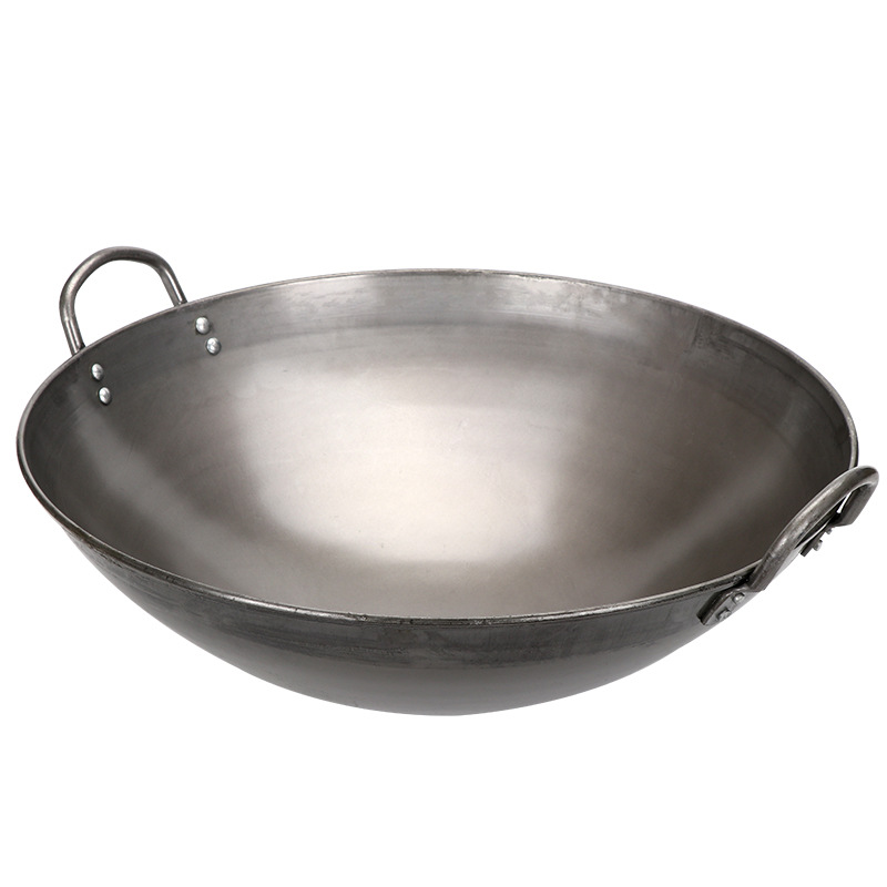 厂家直销双耳加厚炒锅厨师饭店炒菜锅家用商用无涂层老式不粘铁锅
