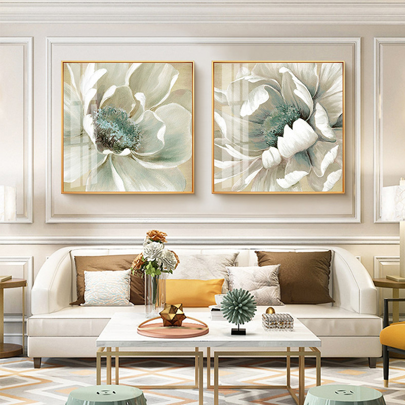 现代客厅装饰画简约沙发背景墙画挂画餐厅玄关壁画双联有框画花卉