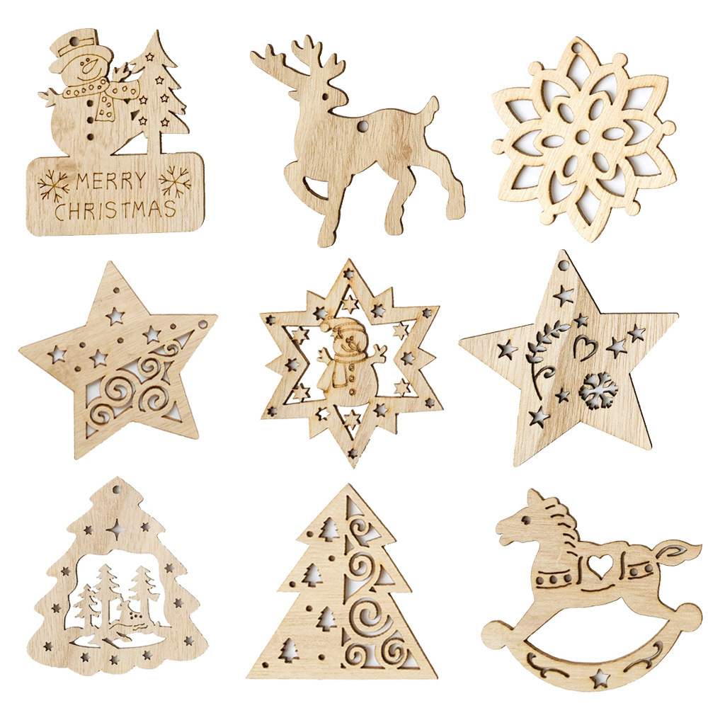创意木制形状木片 diy模型彩绘圣诞树气氛小挂件花环装饰品