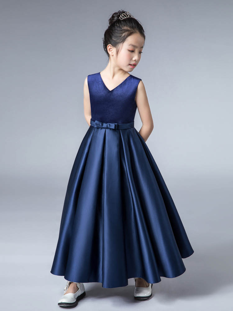 女孩钢琴表演服长款女童晚礼服公主裙大提琴演出乐团六一合唱比赛