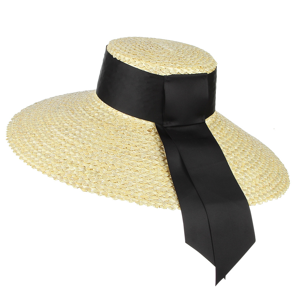 2019女士帽子夏季大帽檐遮阳帽 平顶麦秆飘草帽厂家直销一件代发