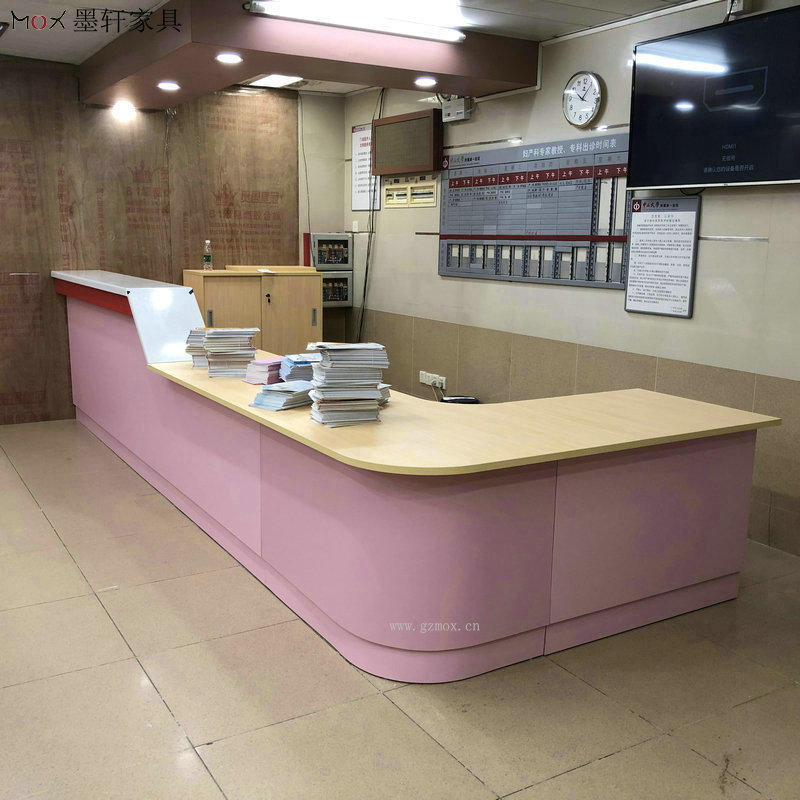 美容院前台接待台大气办公楼收银柜吧台干洗店转角大气白色吧台桌