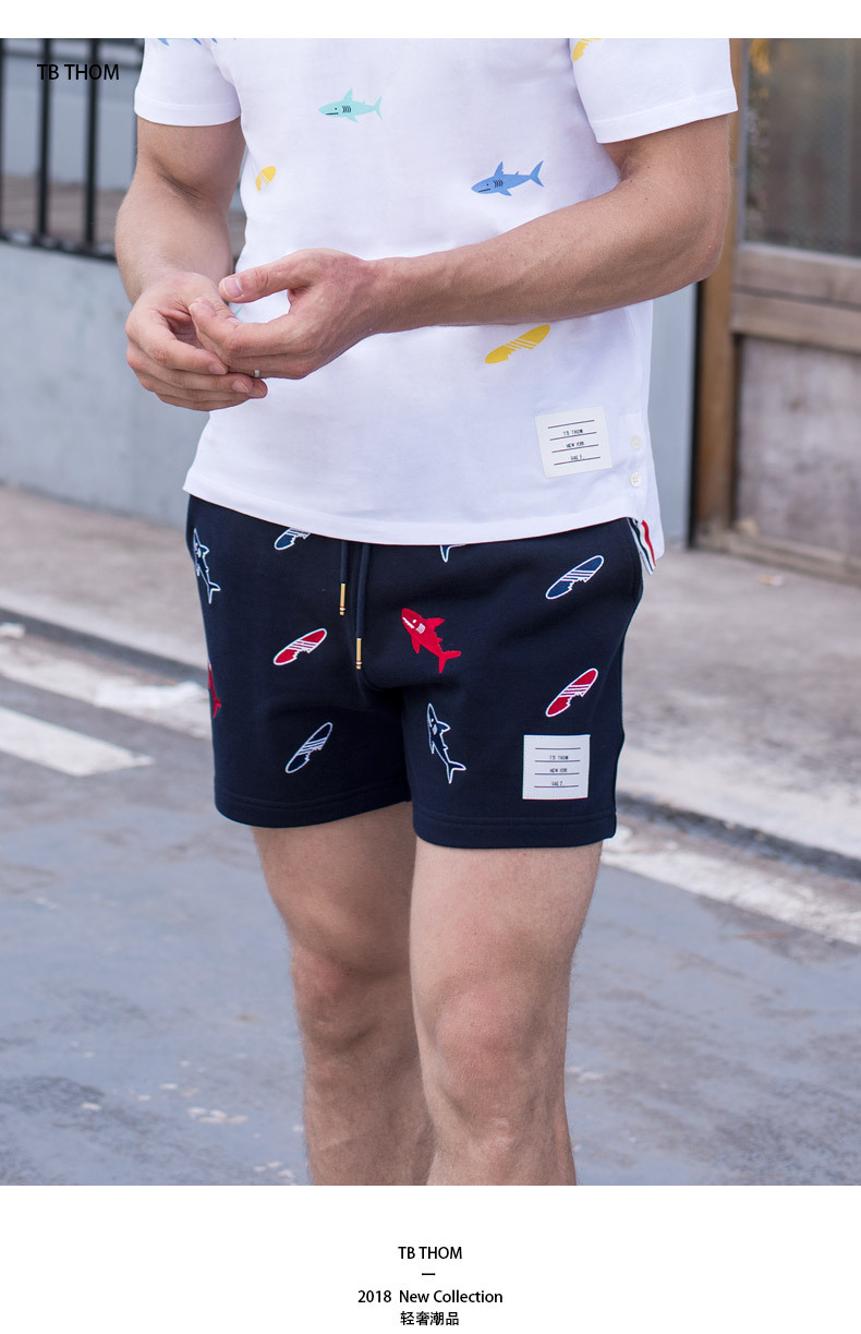 tb thom鲨鱼刺绣男短裤三分裤沙滩裤欧美时尚潮流工厂批发