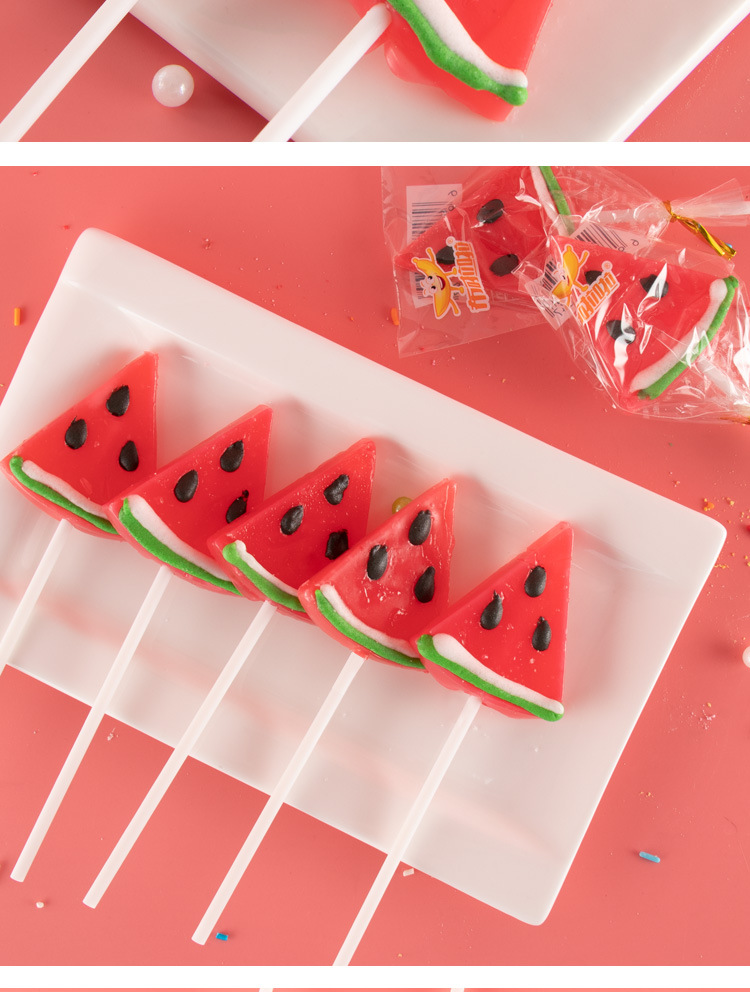 创意卡通西瓜造型棒棒糖硬糖盒装儿童零食礼物50支可爱水果味糖果