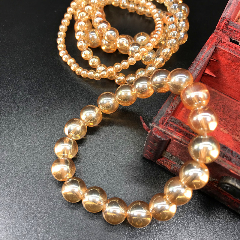 热卖 香槟色玻璃珠手链仿皓石水晶保色佛珠手串网店小礼品批发
