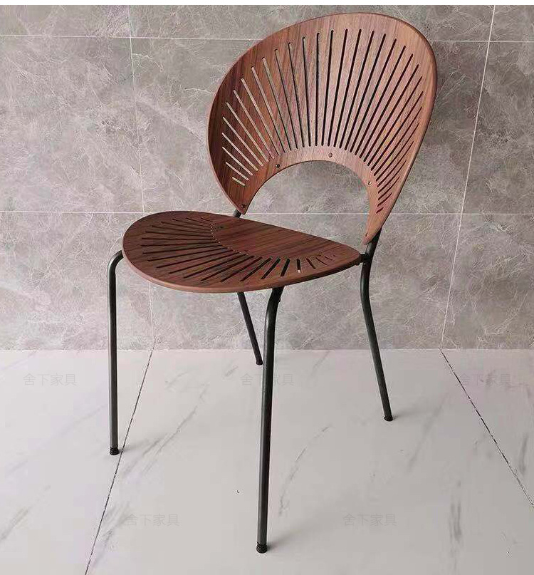 丹麦贝壳椅实木餐椅子网红化妆椅扇贝椅实木皮饰面餐厅用