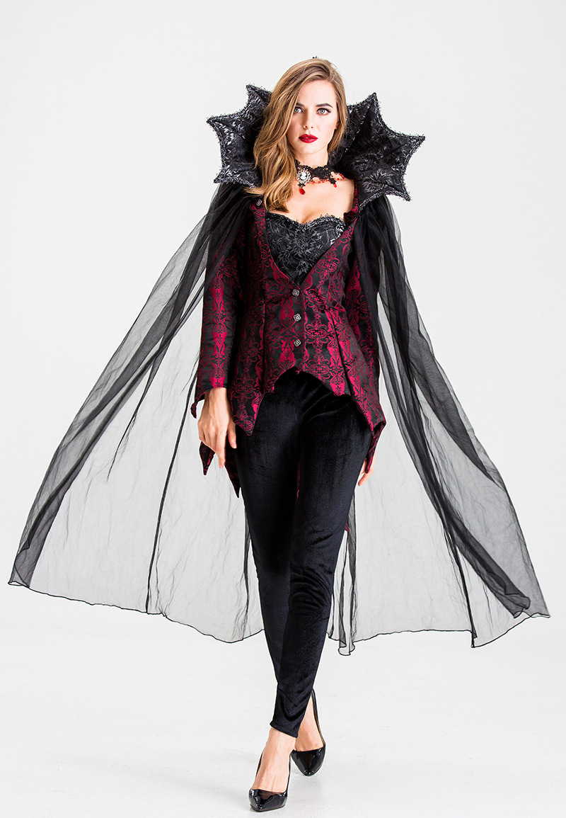 万圣节珠密恋女王长裙 复活节成人女吸血鬼魔鬼演出服恶魔女王装