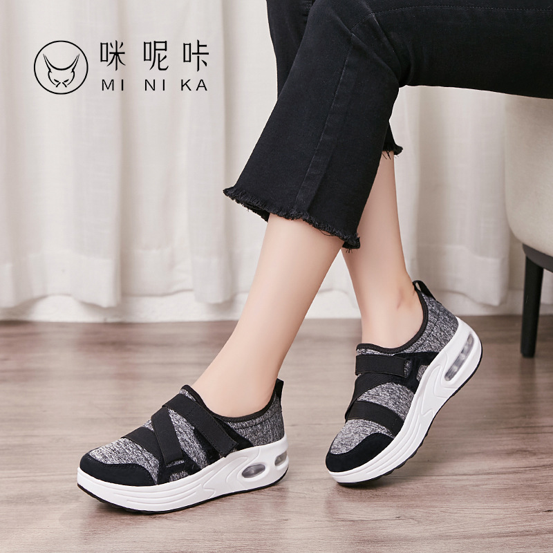 跨境专供咪呢咔厚底摇摇鞋女软底增高透气休闲运动妈妈鞋代发2047