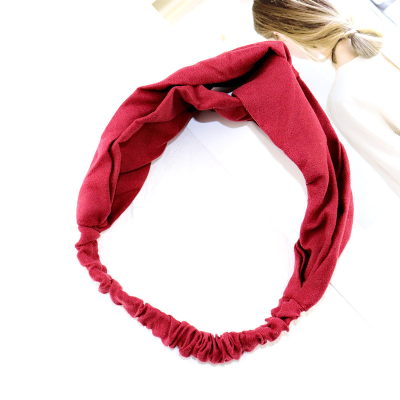 林小宅同款酒红发带麂皮绒日系文艺复古纯色交叉松紧头带发饰发箍