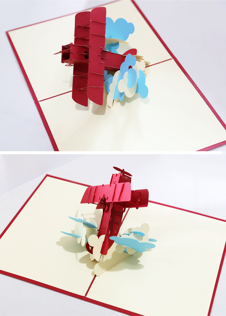 创意3d立体复古小飞机贺卡纸雕镂空民航飞机模型生日卡交通商务卡