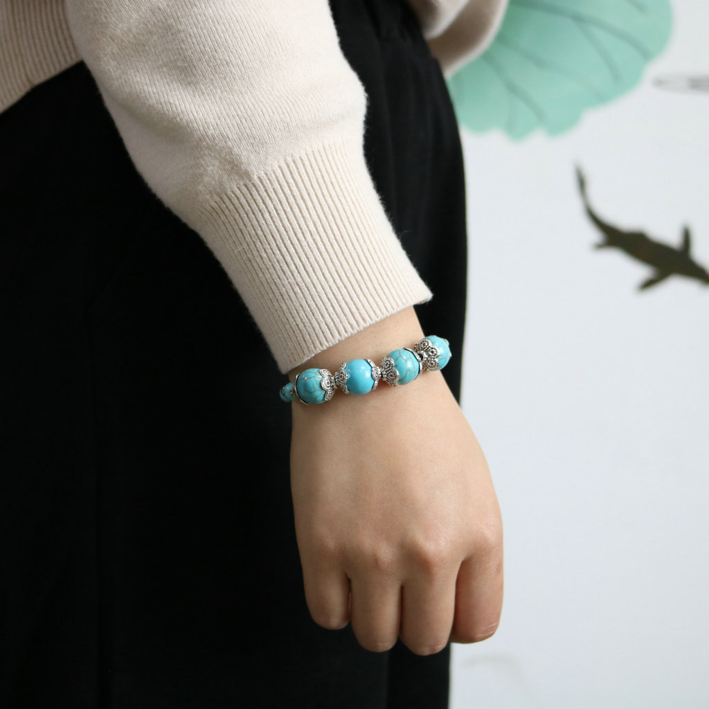 手工编织绿松石间珠女士手链学生手链带延长链 长度可调节