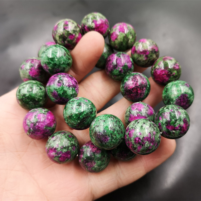 万玉批发 新款男式红绿宝石圆珠手链 手串 20毫米绿色玉手链 男款