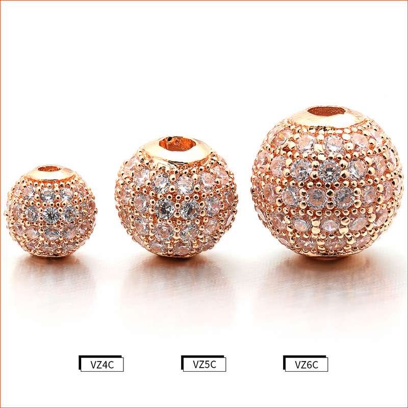 Micro-Inlaid Copper Bead Micro-Inlaid Spherical Beads Micro-Inlaid Rhinestone Ball Ball Bracelet DIY Beaded Bracelet Vz6