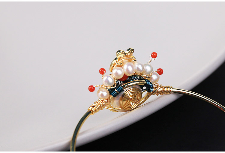 rivd饰品 淡水珍珠镶钻刀马旦时尚气质复古开口手镯手环7024i