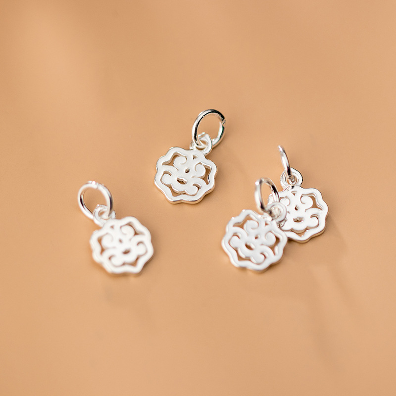 s925素银镂空花朵薄片祥云坠手串挂件 手工diy饰品配件批发s0638