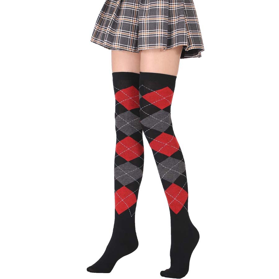 Socks European and American Style Diamond Plaid High Elasticity Overknee Long Boot Socks Ladies Wholesale