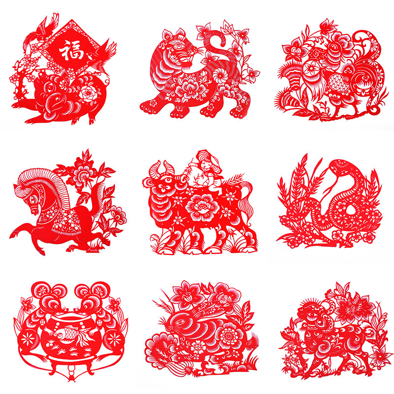 十二生肖剪纸画手工出国小礼物中国特产礼品送老外窗花玻璃贴礼物