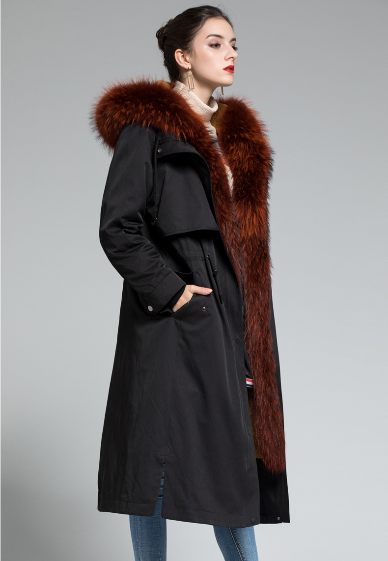 派克服女2019新款中长款过膝内胆可拆卸皮毛一体皮草外套尼克大衣