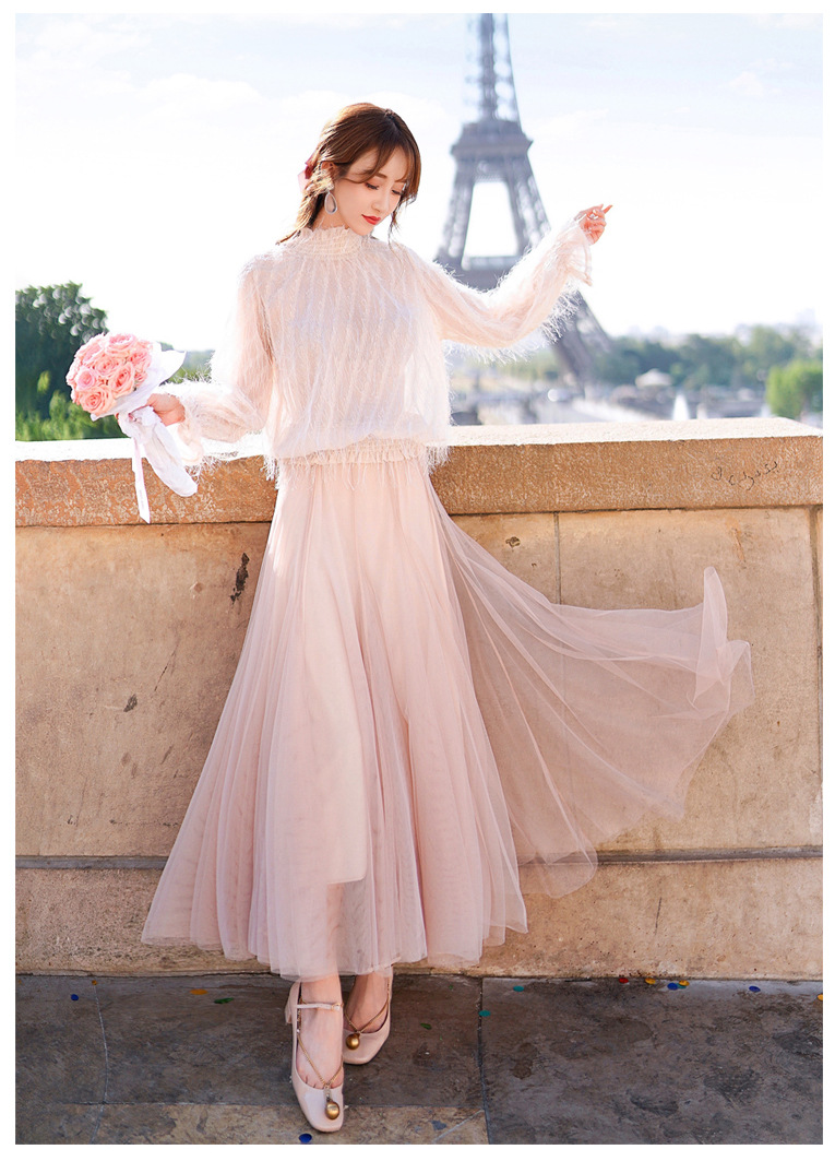2019秋羽毛流纱裙苏套装连衣裙半身裙(送裹胸)