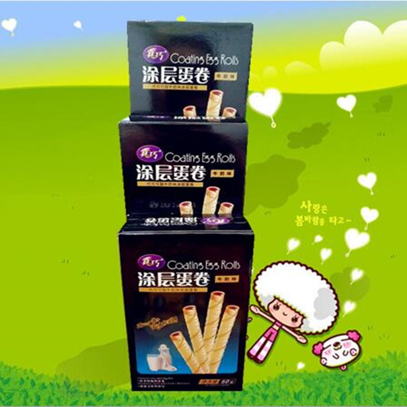真巧蛋卷60克/盒牛奶味涂层蛋卷真巧涂层彩虹蛋卷儿童零食