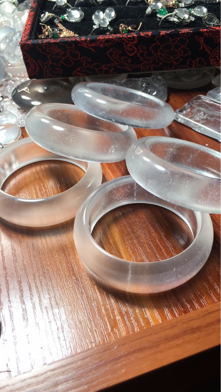 轮胎宽版洋气款白色玻璃种冰种水沫玉手镯多种圆囗源头工厂直销