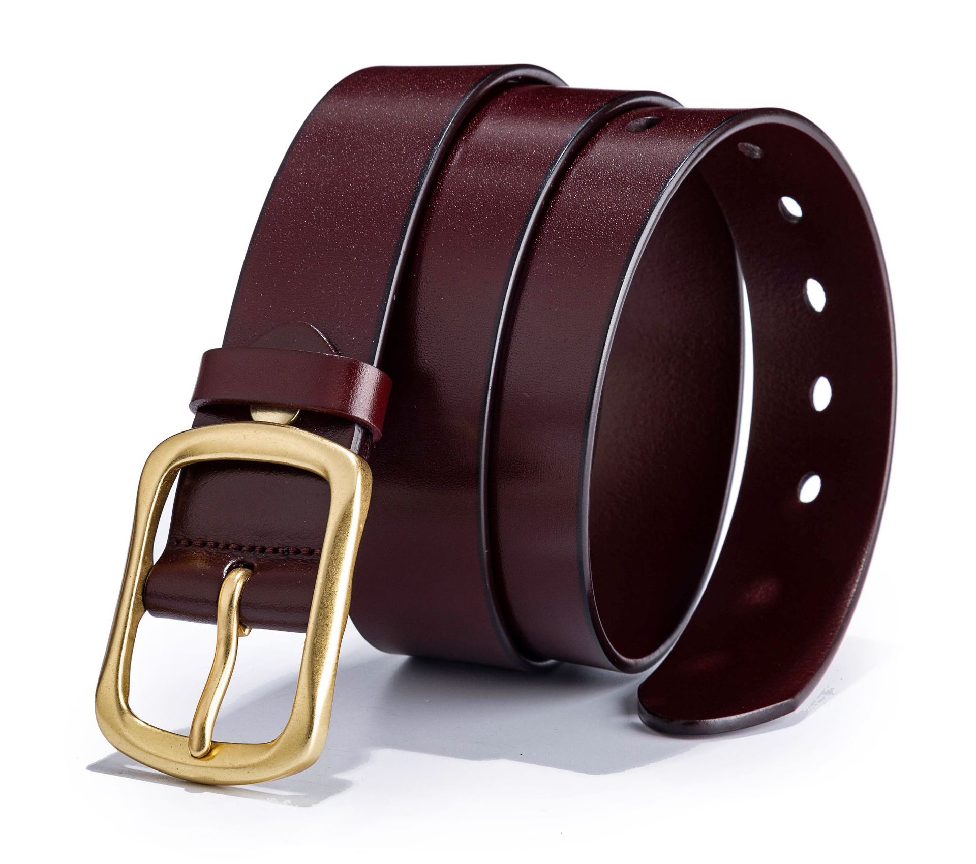 男士针扣真皮腰带 意大利进口头层牛皮纯牛皮无夹层漆皮压花皮带