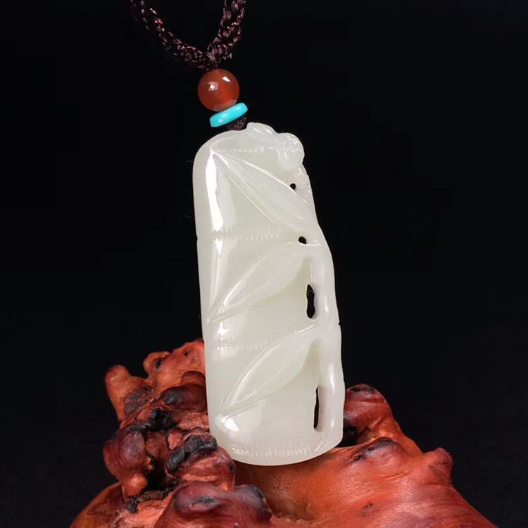 天然和田白玉竹子玉石吊坠 男女款节节高升玉坠竹节挂件饰品