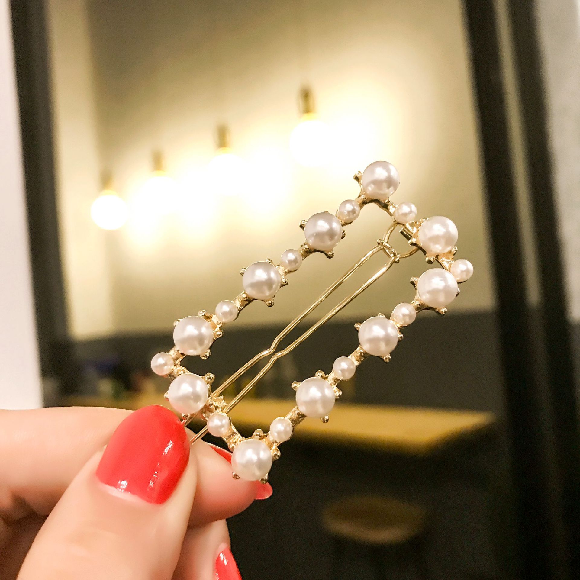 韩国发夹女水钻珍珠一字夹ins网红满钻刘海夹侧边发卡带钻边夹