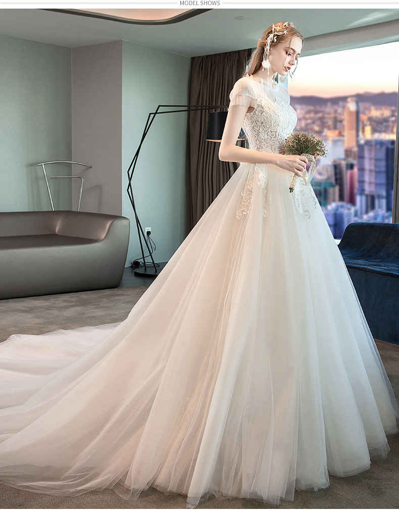 一字肩主婚纱礼服2019新款新娘简约法式长拖尾赫本复古森系超仙女