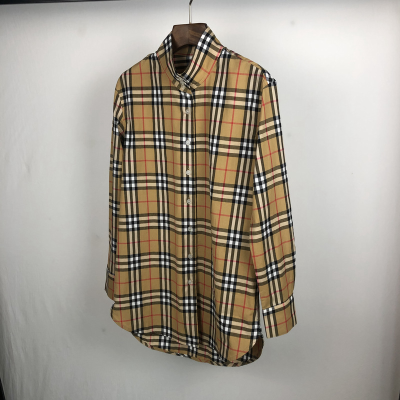 b家春秋新款格纹立领衬衫纯棉经典格纹潮流长袖女式格子衬衫女