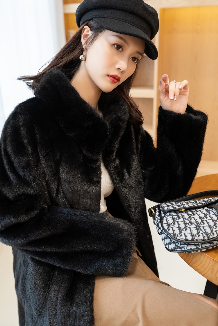 2019新款进口貂皮大衣女修身长款立领整貂水貂皮草外套海宁裘皮