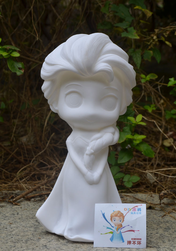 防摔仿石膏涂色娃娃冰雪奇缘艾莎安娜公主搪胶彩绘存钱罐涂鸦
