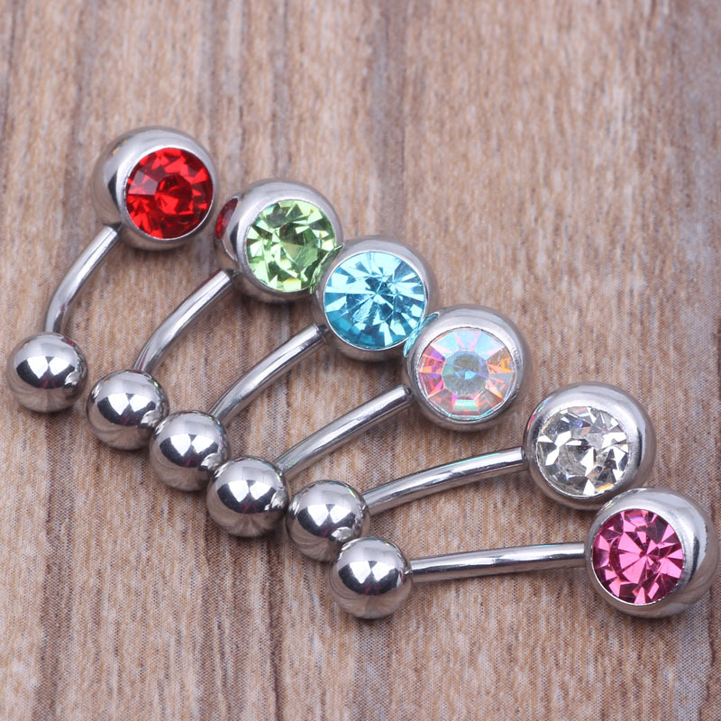 6mm杆粗镶钻捷克钻肚脐环 钛钢肚脐钉 厂家直销