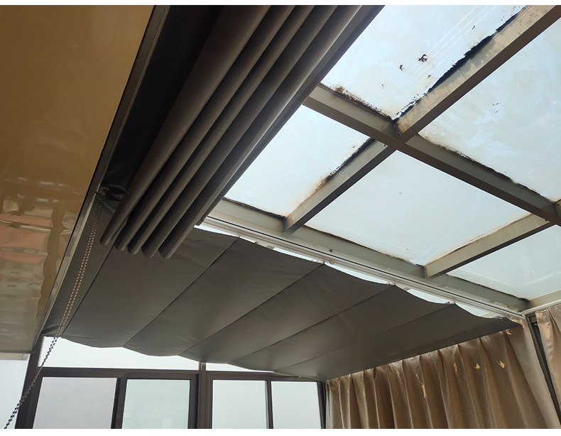 玻璃阳光房遮阳帘遮光智能电动天棚卷帘手动遮光天窗顶棚窗帘配件