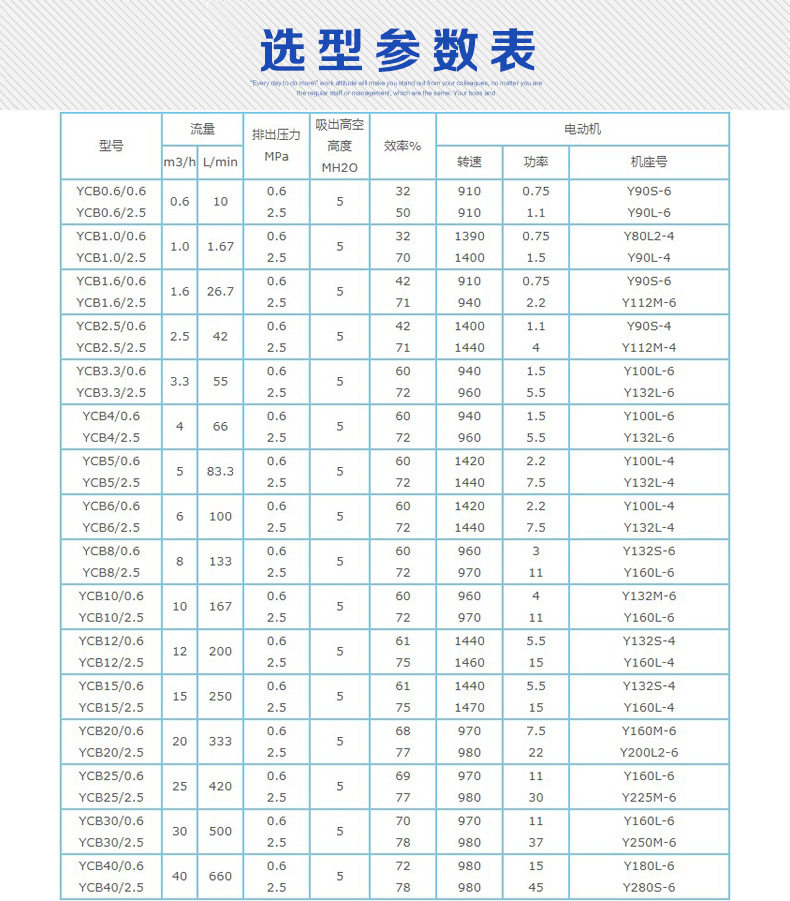 ycb圆弧齿轮泵选型参数表